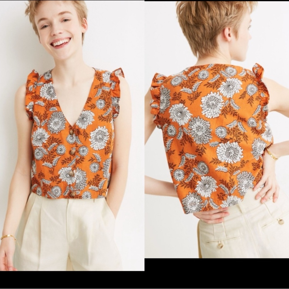 * NWT Madewell linen blend ruffle button front sleeveless top size 16